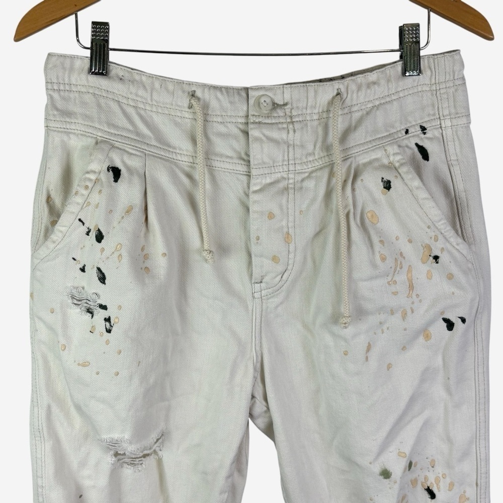 Free People Mixed Up Cropped Utility Pants Distressed Painter Button Fly XS - Picture 3 of 13
